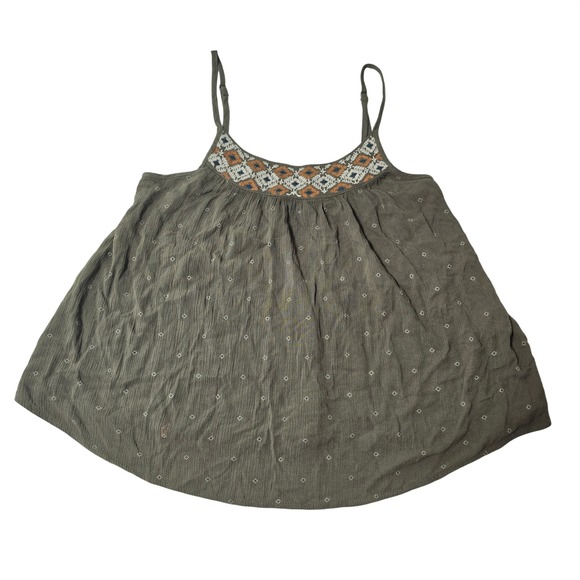 American Eagle Olive Green Embroidered Boho Cami Tank Top - Picture 7 of 9